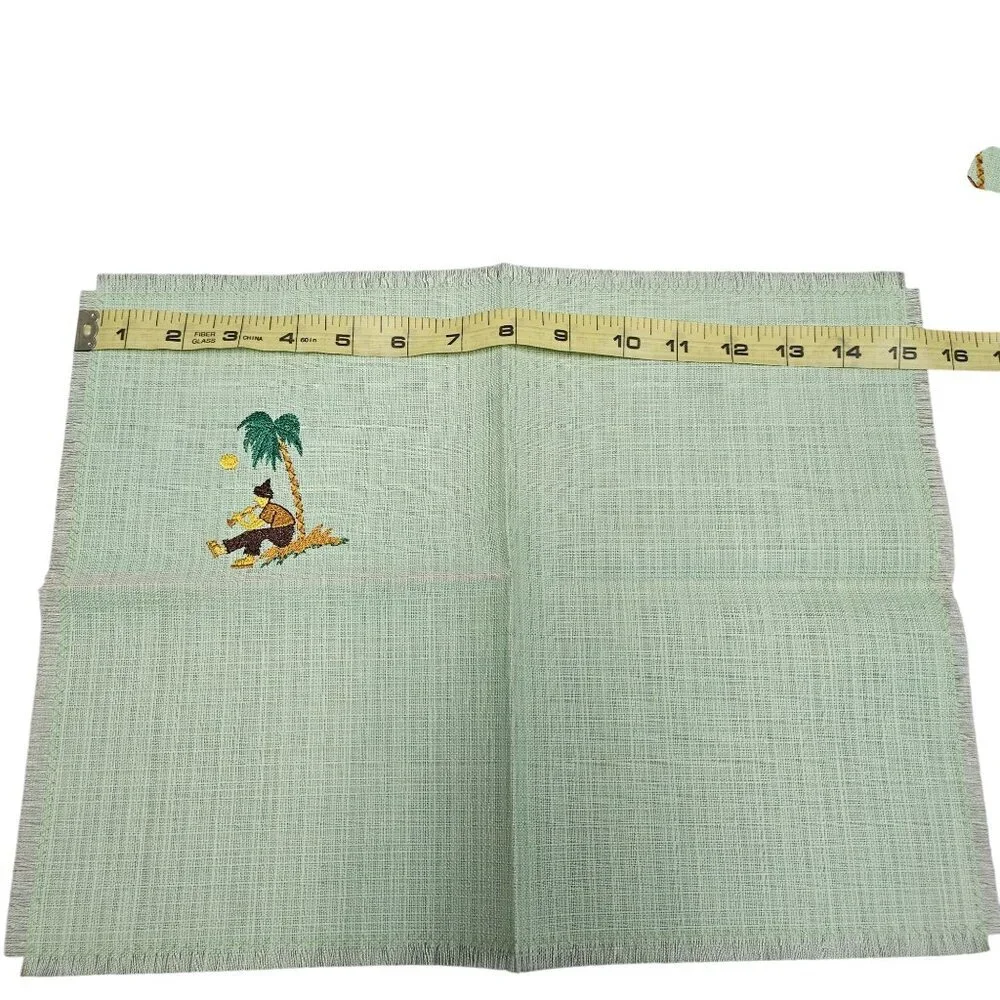 8 Vintage Tropical Themed Linen‎ Napkins Placemat Multicolor Needle Cross Stitch